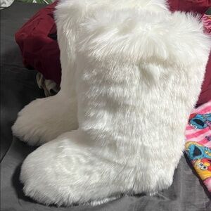 Fluffy White Faux Fur Boots